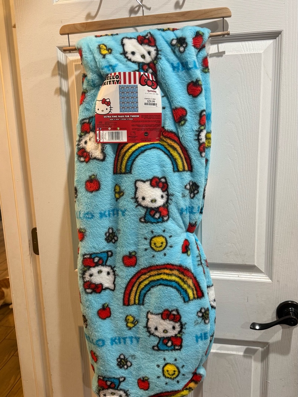 Hello Kitty Red, Blue, Yellow Rainbow Faux Fur Throw